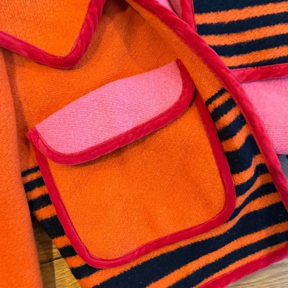 Carleen Free People One-Of-A-Kind Plaid Wool Scarf Jacket Orange & Pink — image 3 of 6